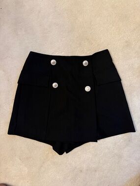 Zara Black Double-Breasted Skort with Silver Decorative Buttons